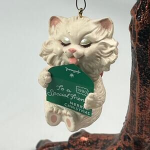 Hallmark 1990 Special Friend Cat Christmas Ornament White Kitten Holiday Gift